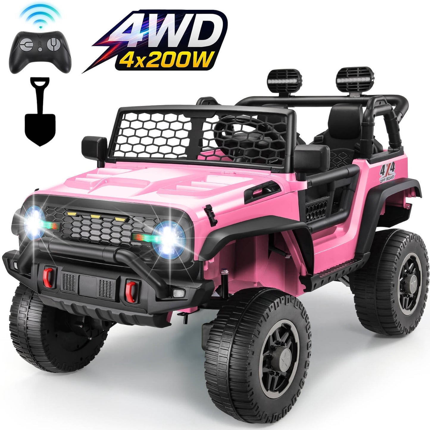 Farmdex 24V 2 Seater Ride on Car, 2WD/4WD Switchable Car Truck with Remote Control, Powered 4 x 200W Motors Ride on Toys for Kids, Colorful LED Head Lights, Bluetooth, MP3ink, Pink