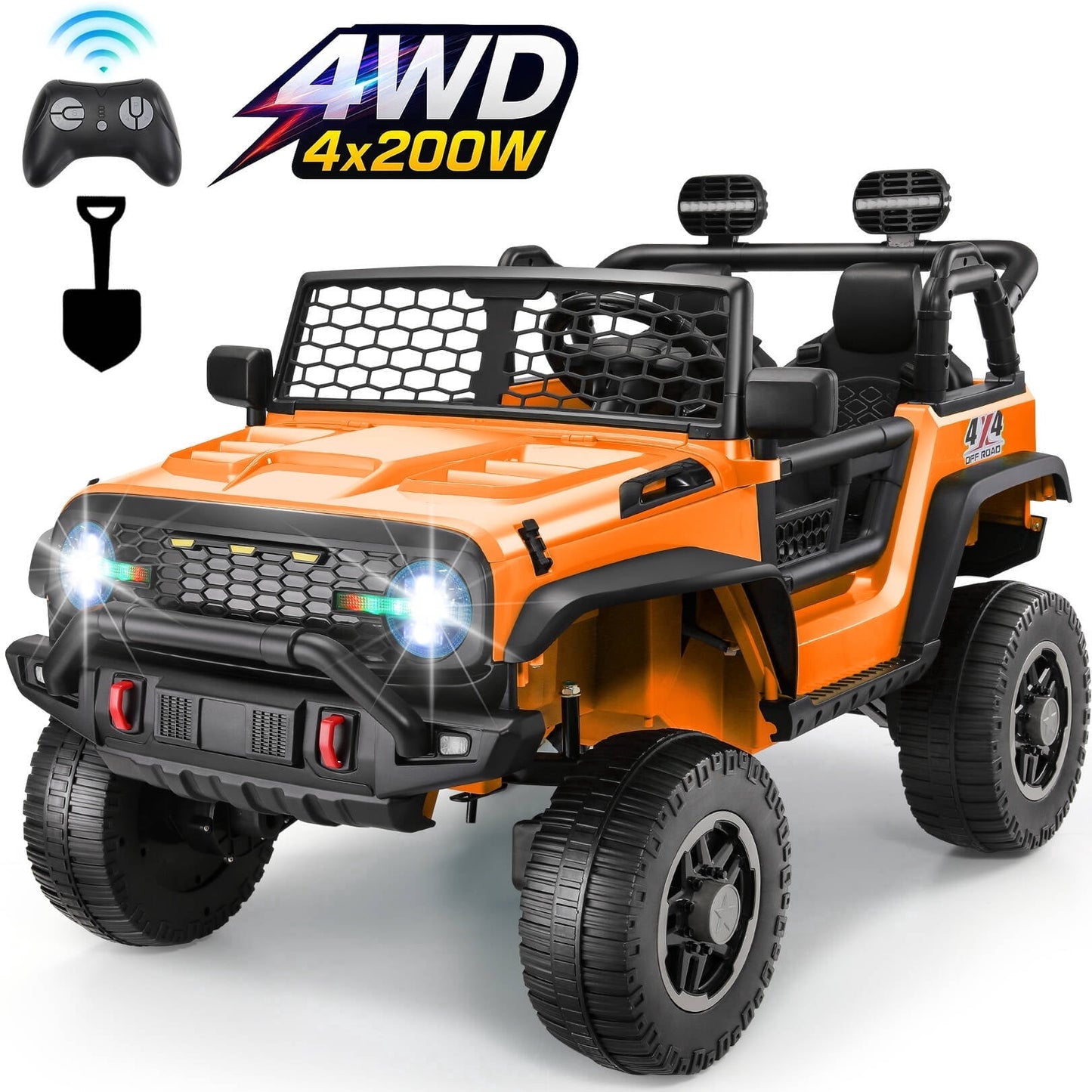 Farmdex 24V 2 Seater Ride on Car, Powered 800W Motors Ride on Toys for Kids, 2WD/4WD Switchable Car Truck with Remote Control, Colorful LED Head Lights, Bluetooth, MP3, Orange