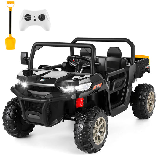 Farmdex 24 Volt Ride on Toys, Electric Battery Powered Ride on UTV, 2 Seater Ride on Dump Truck with Trailer & Shovel, Battery Display, 2x200W Motors, Remote Control, Bluetooth, USB, AUX, Black