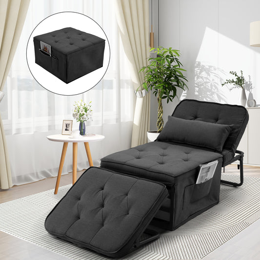 Farmdex 4-in-1 Convertible Sofa Bed, Ottoman Sofa Chair Bed with 6 Adjustable Backrest for Small Space, Sleeper Chair for Living Room, Bedroom, Office, Apartment, No Assembly, Dark Gray