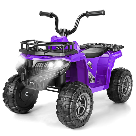 Farmdex 12v ATV Quad with Big Storage Basket, Ride on Toys for Toddlers w/ LED Lights, Electric Car for Kids w/ Horn, Spring Suspension, Buit-in Music, Purple