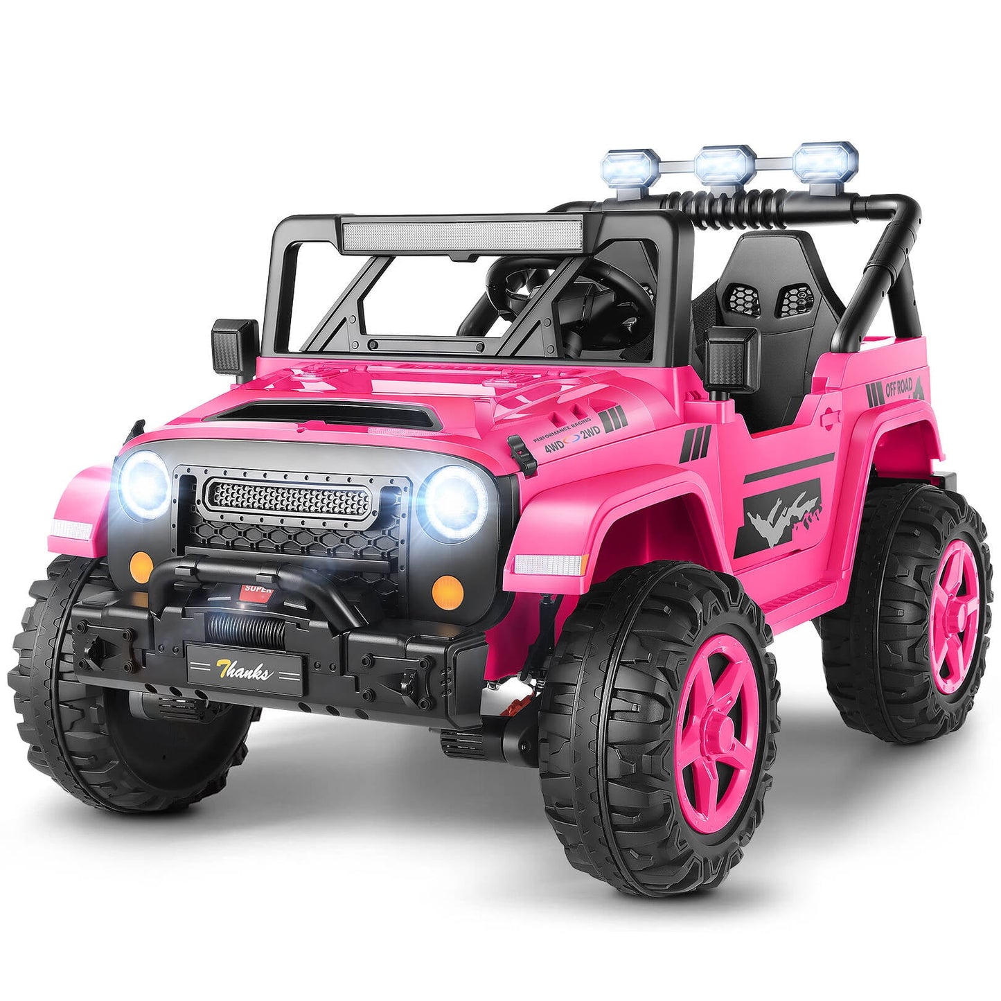 Farmdex 4WD 24 Volt Ride on Toys with Remote Control & 2 Seater, 4*200W Motor, 7AH Battery Powered Electric Ride on Truck Car w/ Bluetooth Music, Spring Suspension, 3 Speeds, LED Lights, Magenta