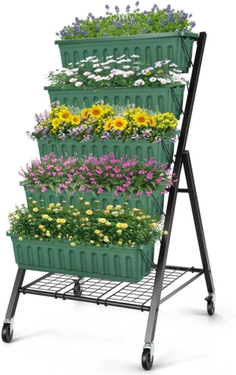 Farmdex 4FT Vertical Garden Bed with Storage Rack and Wheels, 5 Tiers Raised Garden Planter for Vegetables and Flowers Green