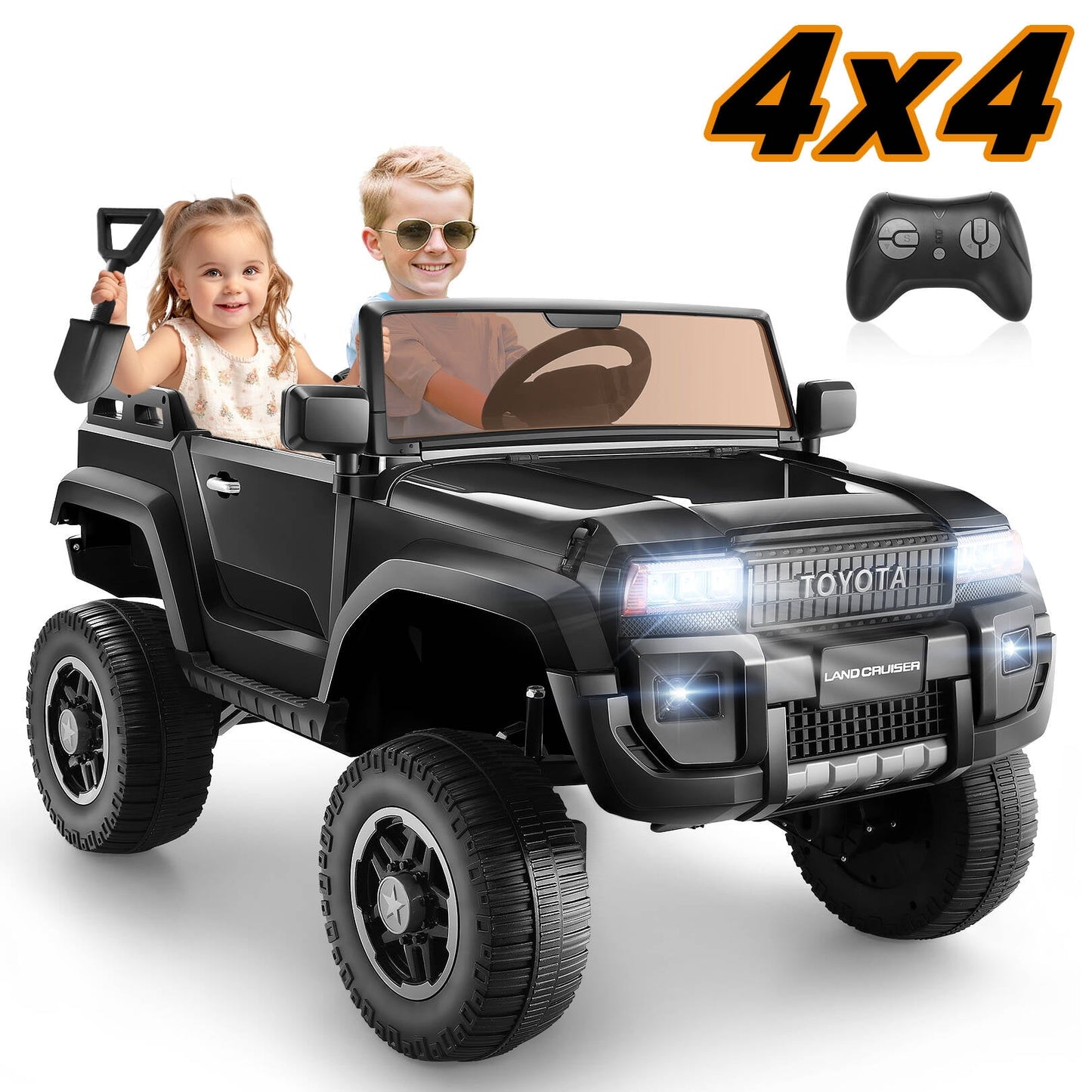 Farmdex Licensed Toyota LC250, 24V Ride on Cars Two-seater with Remote Control, Kids Electric Ride on Truck Car, Ride on Toys w/ 4*100W Motors, 3 Speeds, LED Lights, Bluetooth, Black