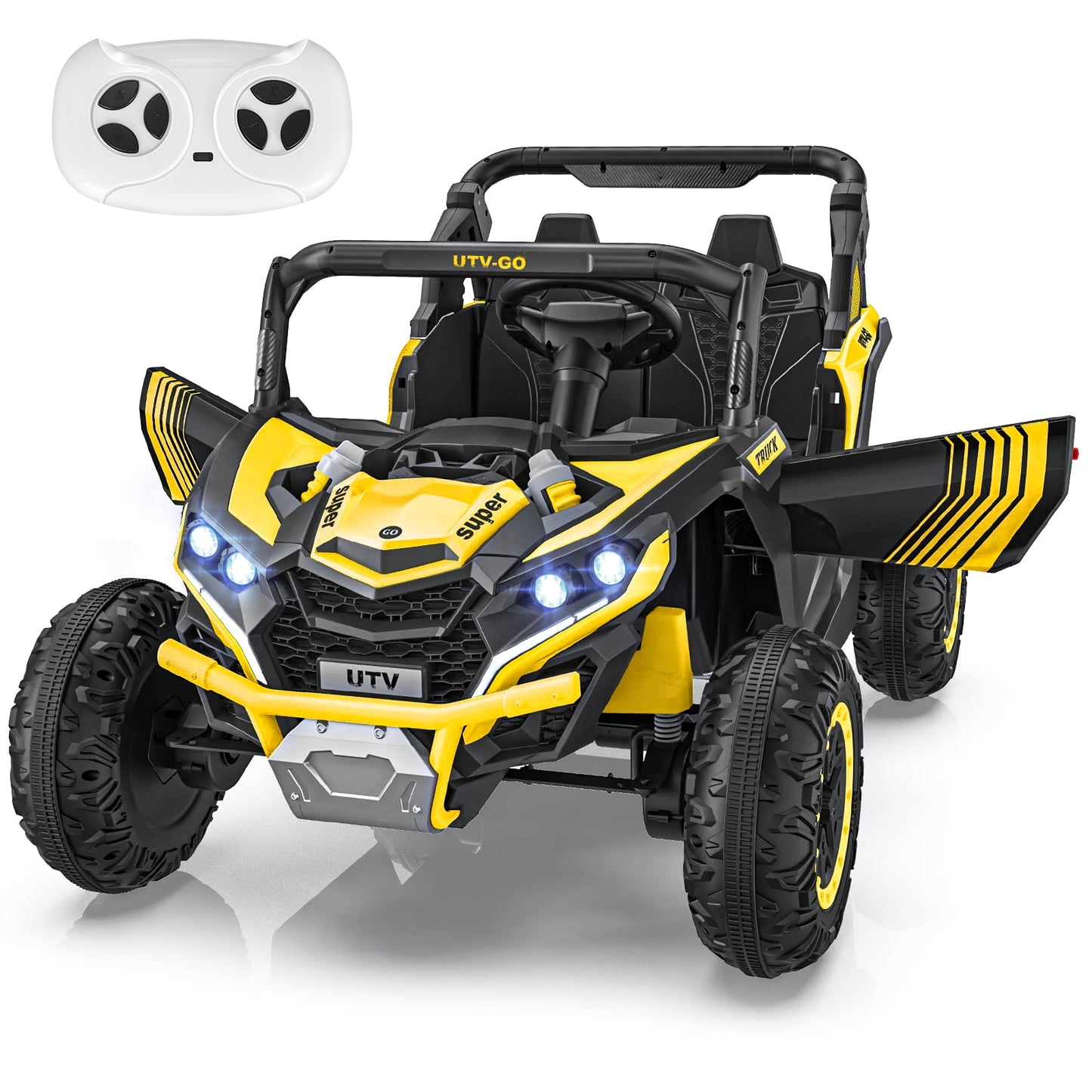 Farmdex 24V Ride on cars, 2WD/4WD Switchable Ride on Toys with Remote Control, 2 Seater Electric Car for Kids with Trunk Storage Space, Bluetooth Music, LED Lights, Yellow