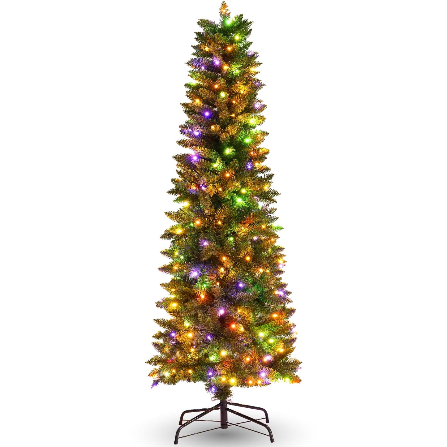 Farmdex 6 Ft Prelit Pencil Christmas Tree Warm White/Multicolor Change Lights 900 Branch Tips Artificial Xmas Tree Christmas Decorations Indoor Outdoor Home Holiday