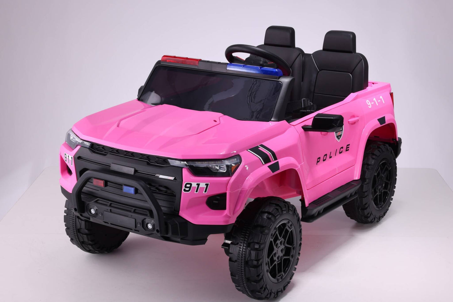 Farmdex 4WD 24V Ride on Police Car with 2 Seater, 7AH Battery Powered Electric Car for Kids w/ 4*200W Motor, Remote Control, Bluetooth Music, Spring Suspension, LED Lights, 3 Speeds, Black