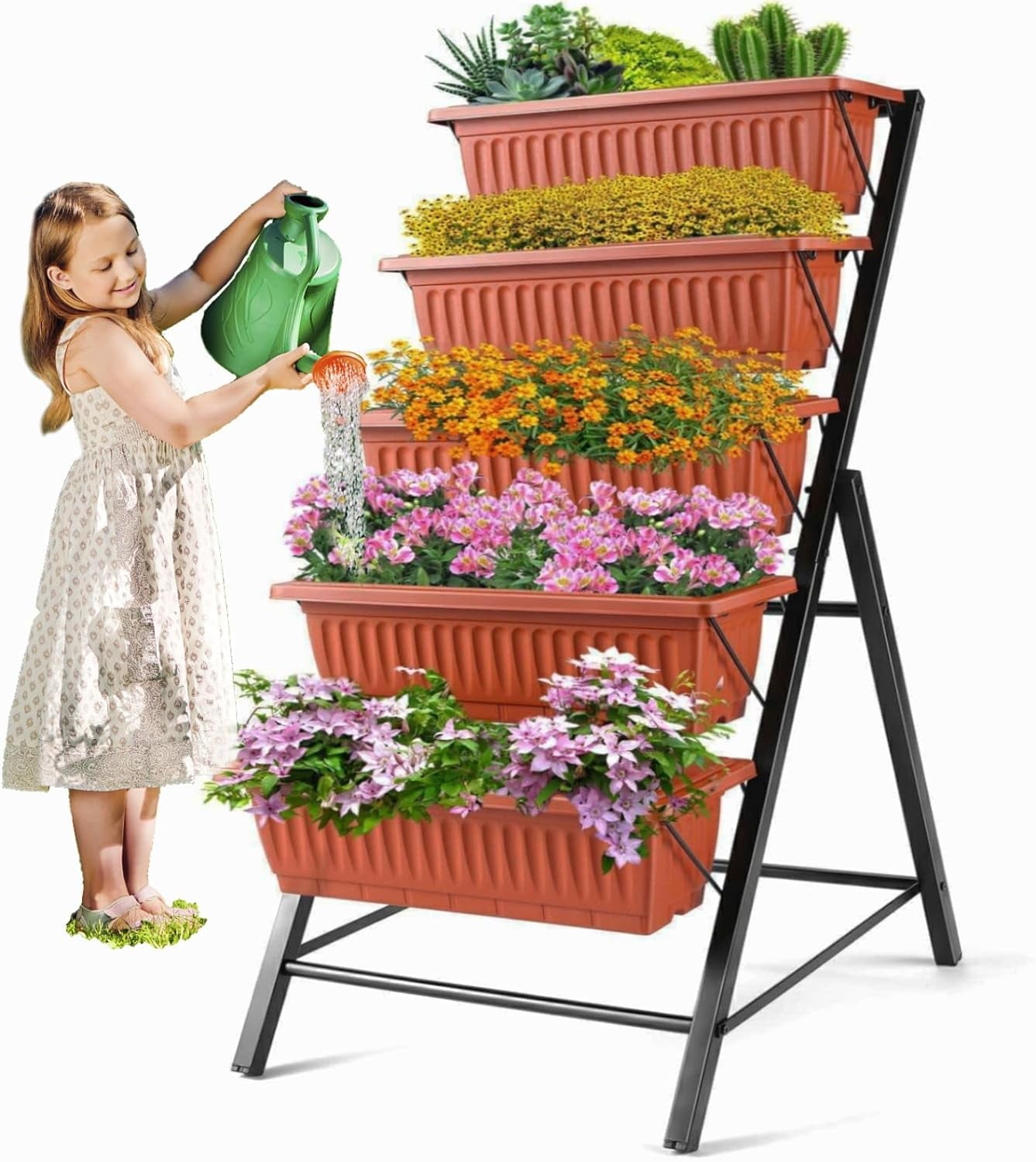 Farmdex 3.74FT Vertical Garden Bed, 5 Tiers Raised Planter with Hooks - Perfect for Vegetables, Flowers, and Herbs in Garden or Patio Brown