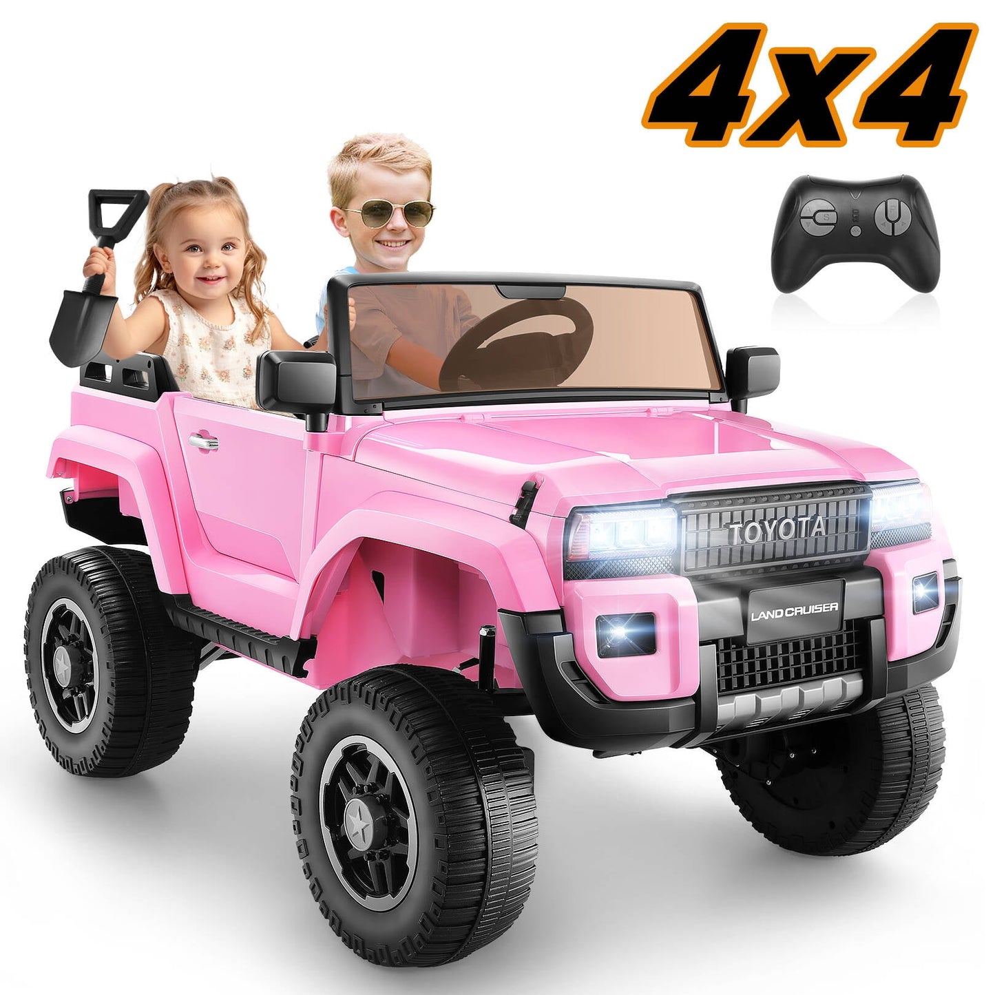 Farmdex Licensed Toyota LC250, 24V Ride on Cars Two-seater with Remote Control, Kids Electric Ride on Truck Car, Ride on Toys w/ 4*100W Motors, 3 Speeds, LED Lights, Bluetooth, Pink