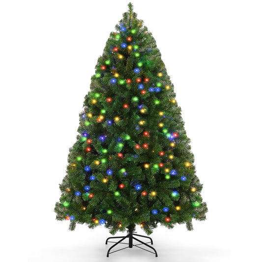 Farmdex 6ft Prelit Christmas Tree, Artificial Christmas Tree with 250 Multicolored Lights, 1000 Tips, Metal Stand and Hinged Branches