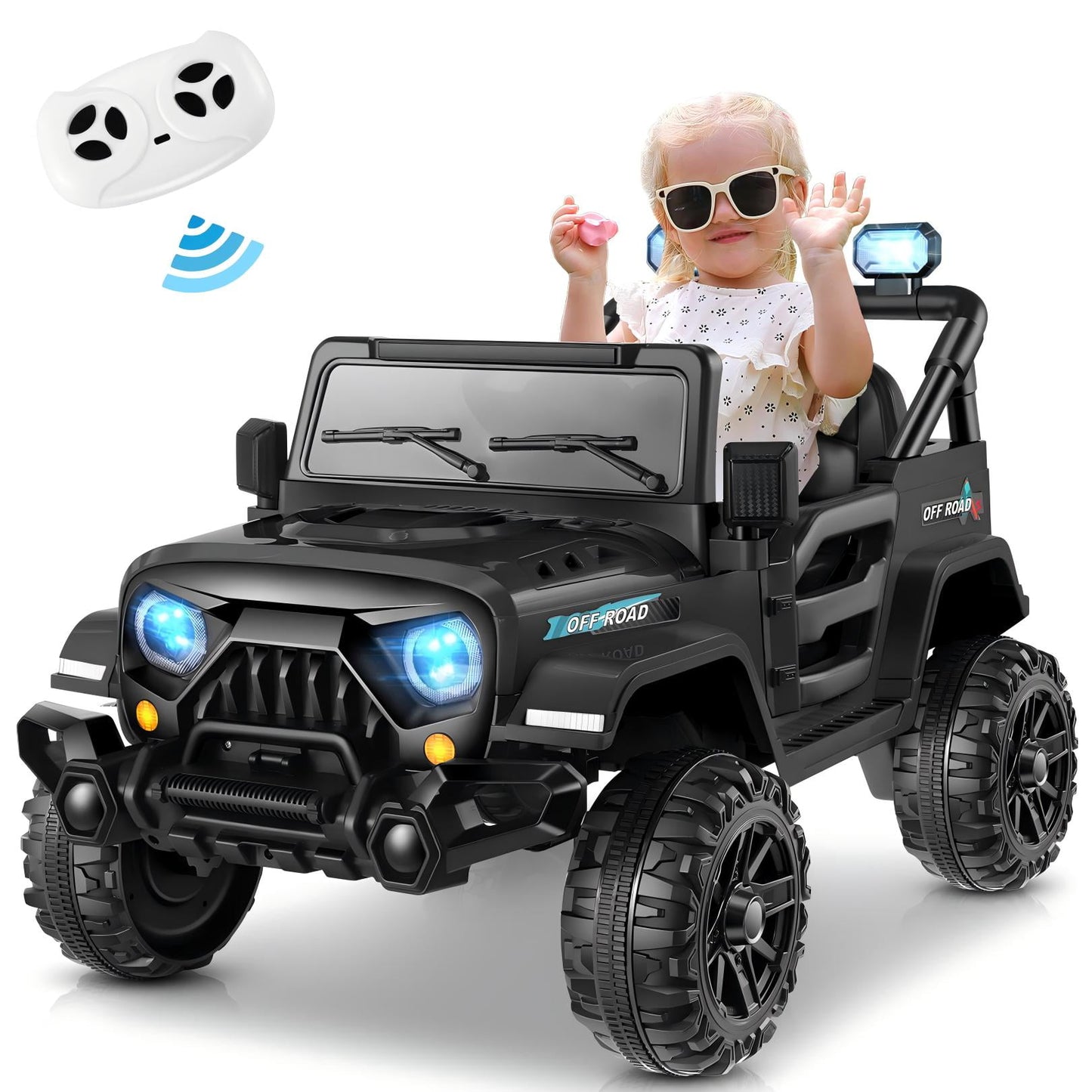 Farmdex 12V Kids Electric Ride on Truck with Remote Control, Ride on Toys w/ Bluetooth Music, 3 Speeds, Spring Suspension, One Button Braking, Black