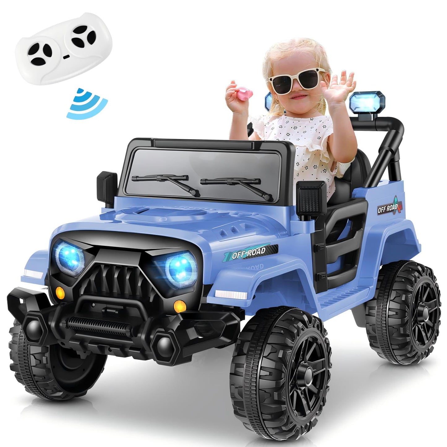 Farmdex 12V Kids Electric Ride on Truck with Remote Control, Ride on Toys w/ Bluetooth Music, 3 Speeds, Spring Suspension, One Button Braking, Dark Blue