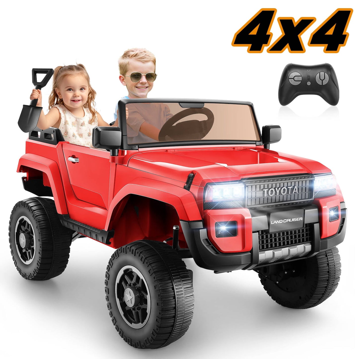 Farmdex Licensed Toyota LC250, 24V Ride on Cars Two-seater with Remote Control, Kids Electric Ride on Truck Car, Ride on Toys w/ 4*100W Motors, 3 Speeds, LED Lights, Bluetooth, Red