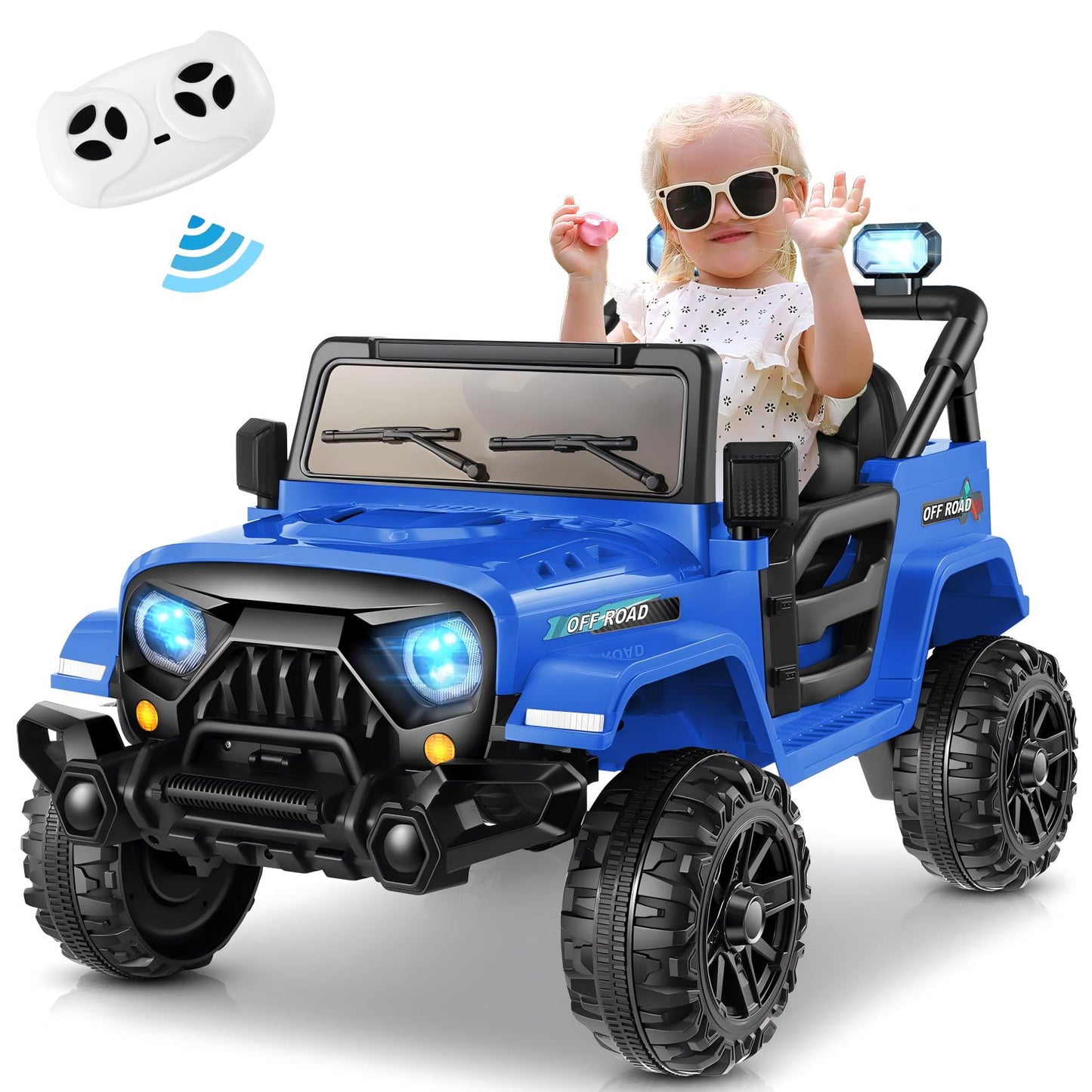 Farmdex 12V Kids Electric Ride on Truck with Remote Control, Ride on Toys w/ Bluetooth Music, 3 Speeds, Spring Suspension, One Button Braking, Blue