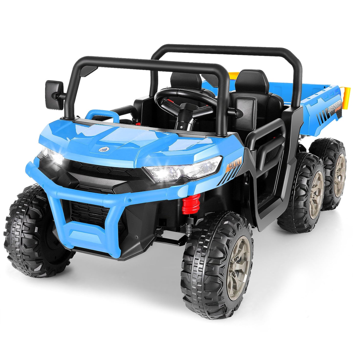 Farmdex 24V Kids Ride on Dump Truck w/Parent Remote Control, Electric Ride on Toys with Dump Bed, 6 Wheels, Bluetooth Music, LED Lights, Spring Suspension, Blue