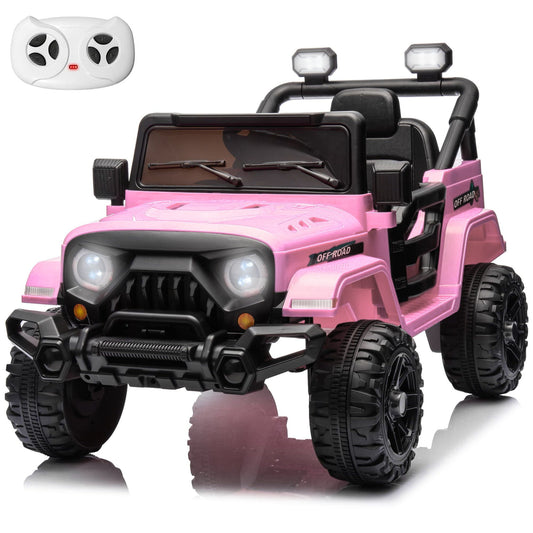 Farmdex 12 Volt Kids Ride on Truck Car Remote Control, 2X35W Motors, Electric Ride on Toys for Toddlers w/Bluetooth USB Music Player, 4 Wheels Suspension LED Lights Safety Belt, 3 Speed, Pink