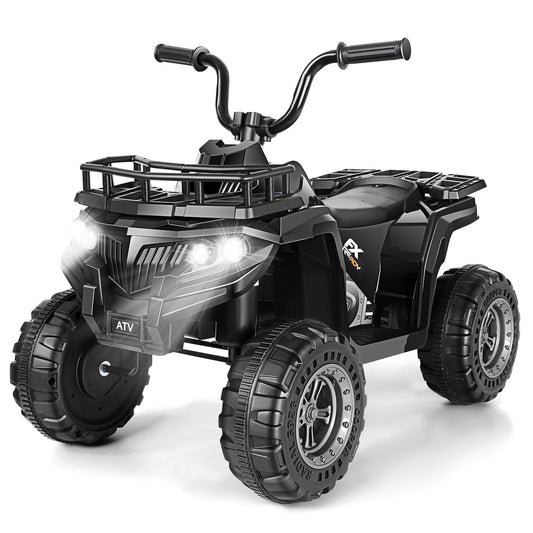 Farmdex 12v ATV Quad with Big Storage Basket, Ride on Toys for Toddlers w/ LED Lights, Electric Car for Kids w/ Horn, Spring Suspension, Buit-in Music, Black