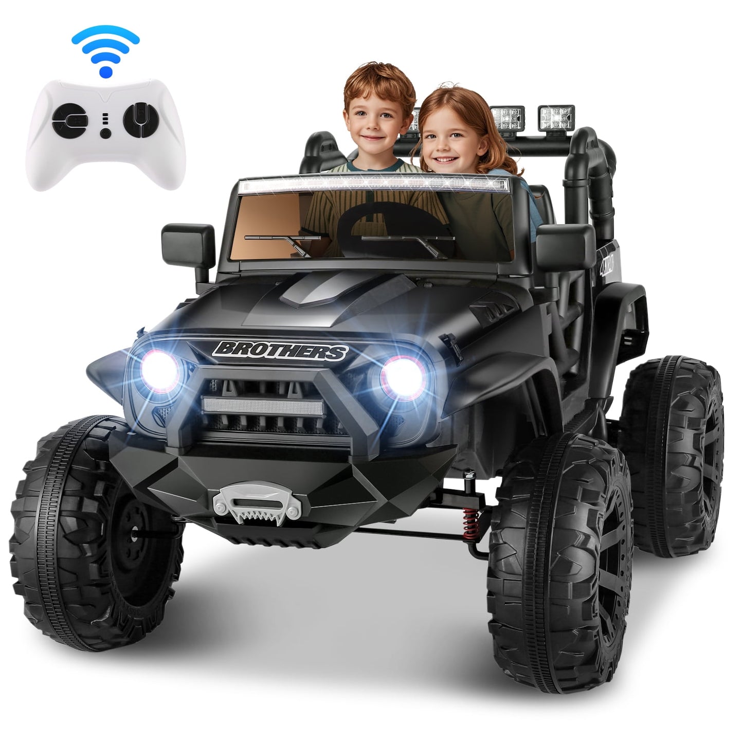 Farmdex 2 Seater 24V Ride on Toys, Kids Ride on Truck with Remote Control, 2×200W Motor, Ride on Car w/ 4 Wheels Spring Suspension, Remote Control, Bluetooth Music, LED Lights, 3 Speeds, Black