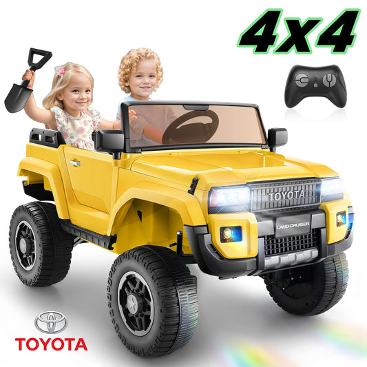 Farmdex Licensed Toyota 24 Volt Battery Powered Ride on Toys with 4WD/2WD Switchable, 2 Seater Electric Ride on Truck Cars w/ Remote Control, 4x100W Engine, Suspension, LED Lights, Bluetooth, Yellow