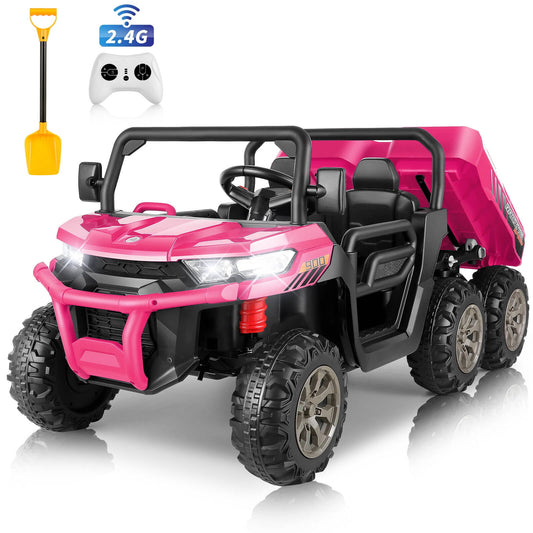 Farmdex 24 Volt Ride on Toys, 6 Wheels 2 Seater Electric Ride on UTV Cars for Big Kids, Ride on Dump Truck w/ Trailer & Shovel, 4×4 Motors, Battery Display, Bluetooth, USB, Remote Control, Pink