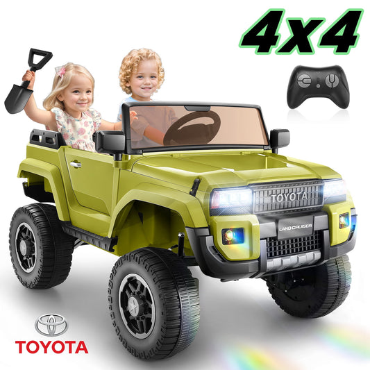 Farmdex Licensed Toyota 24 Volt Battery Powered Ride on Toys with 4WD/2WD Switchable, 2 Seater Electric Ride on Truck Cars w/ Remote Control, 4x100W Engine, Suspension, LED Lights, Bluetooth, Green