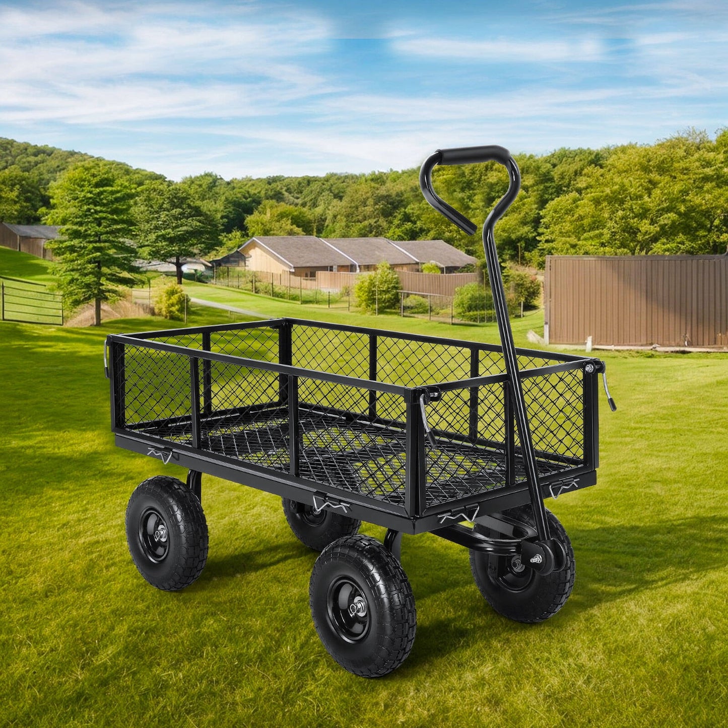 Farmdex 660LB Garden Cart and Wagon Heavy Duty Steel Garden Cart, Removable Sides, 10in Tires for Patio - Black