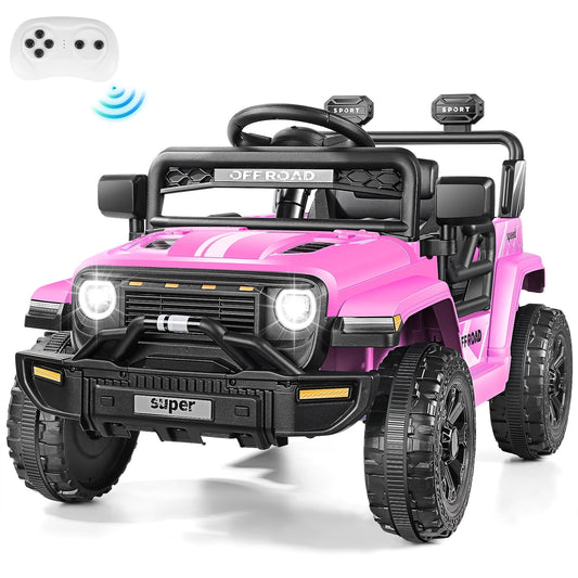 Farmdex 12 Volt Ride on Toys for Toddlers with Remote Control, Electric Ride on Truck Car w/3 Speeds, Horn, 4 LED Lights, 3 Point Safety Belt, Music Player, Pink