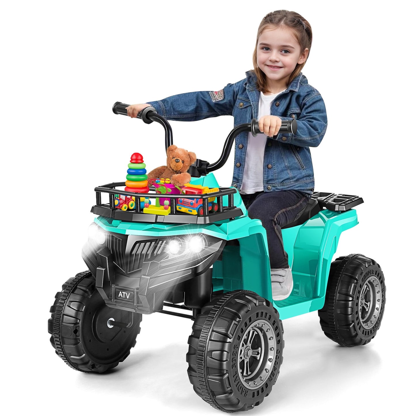 Farmdex 12v ATV Quad with Big Storage Basket, Ride on Toys for Toddlers w/ LED Lights, Electric Car for Kids w/ Horn, Spring Suspension, Buit-in Music, Green