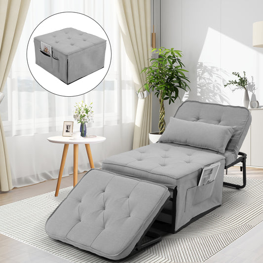 Farmdex 4-in-1 Convertible Sofa Bed, Ottoman Sofa Chair Bed with 6 Adjustable Backrest for Small Space, Sleeper Chair for Living Room, Bedroom, Office, Apartment, No Assembly, Gray