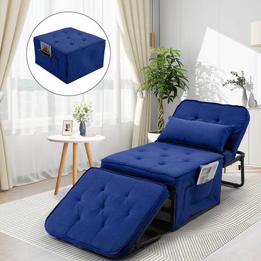 Farmdex 4-in-1 Convertible Sofa Bed, Ottoman Sofa Chair Bed with 6 Adjustable Backrest for Small Space, Sleeper Chair for Living Room, Bedroom, Office, Apartment, No Assembly, Dark Blue